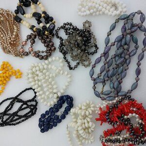 Vintage Tin Of 12 Beaded Necklaces Wear Or Crafts